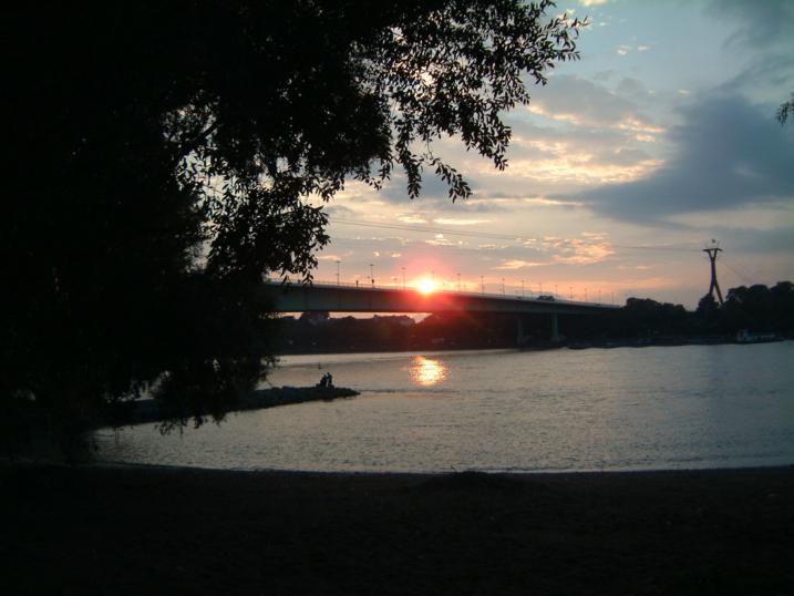 Sonnenuntergang am Rhein beim Sommerfest